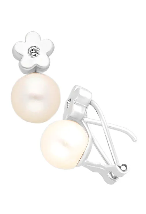 Pendientes oro blanco 18 kilates con diamantes y perlas cultivadas 044_6384