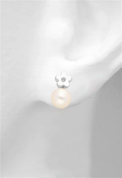 Pendientes oro blanco 18 kilates con diamantes y perlas cultivadas 044_6384