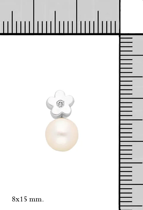 Pendientes oro blanco 18 kilates con diamantes y perlas cultivadas 044_6384