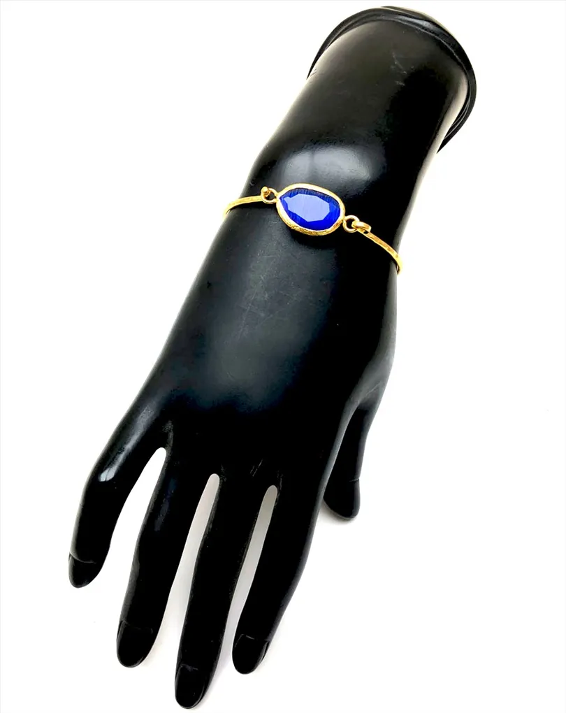 PULSERAS AZULONAS DE BISUTERIA FINA CON PIEDRAS OJO DE GATO