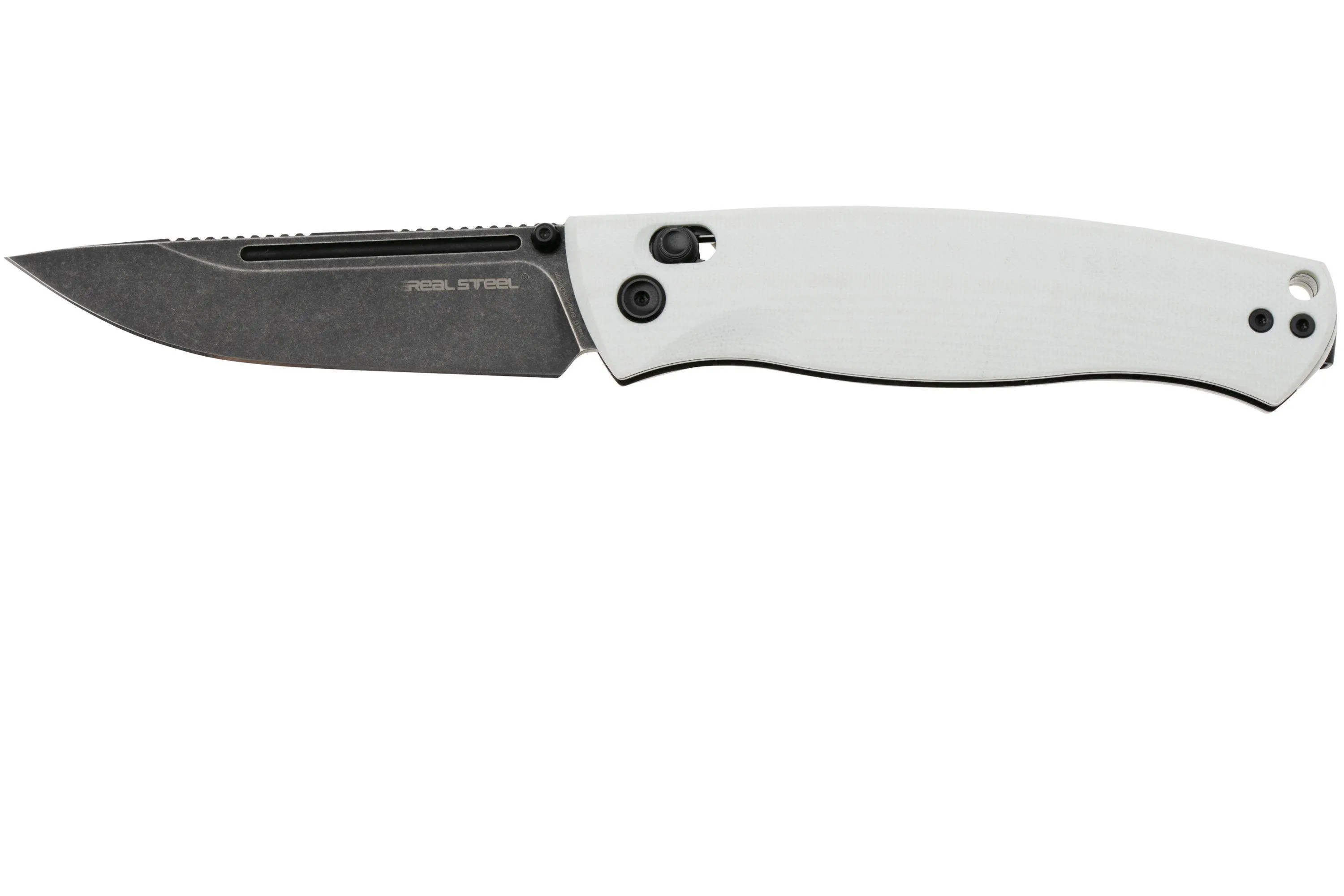 Real Steel Pathfinder FFG 7851WB Blackwashed 14C28N, White G10, navaja, Ivan D. Braginets design
