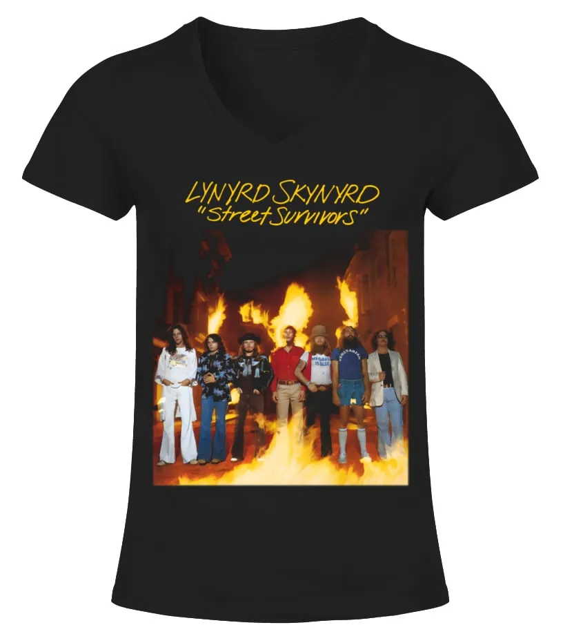 RK70S112BK. LYNYRD SKYNYRD  STREET SURVIVORS CAMISETA CUELLO PICO MUJER