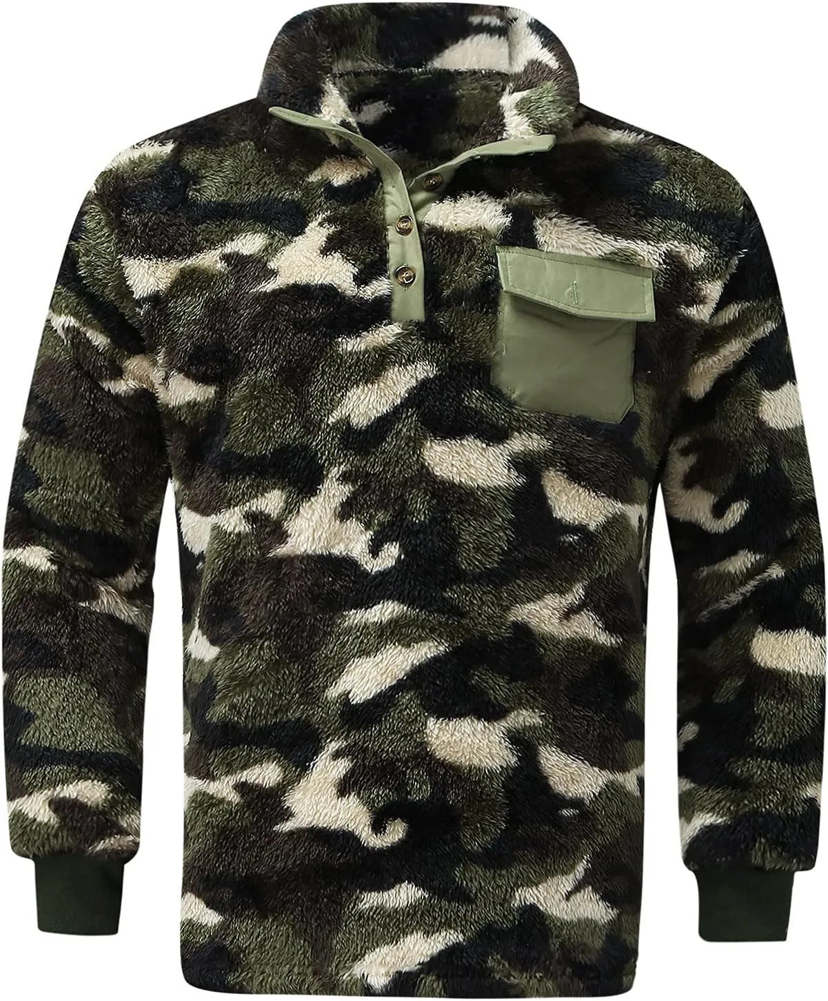Ruamilyy Jersey de forro polar para hombre Fuzzy Sherpa Jersey con estampado azteca franela leñador sudadera cuello alto jersey 