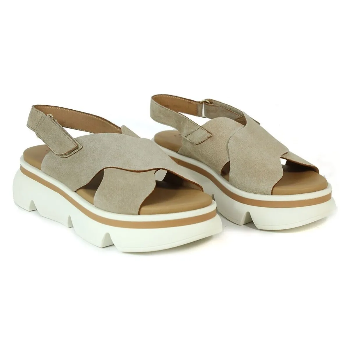 SANDALIAS VOLUMINOSAS TAUPE CON VELCRO  12025