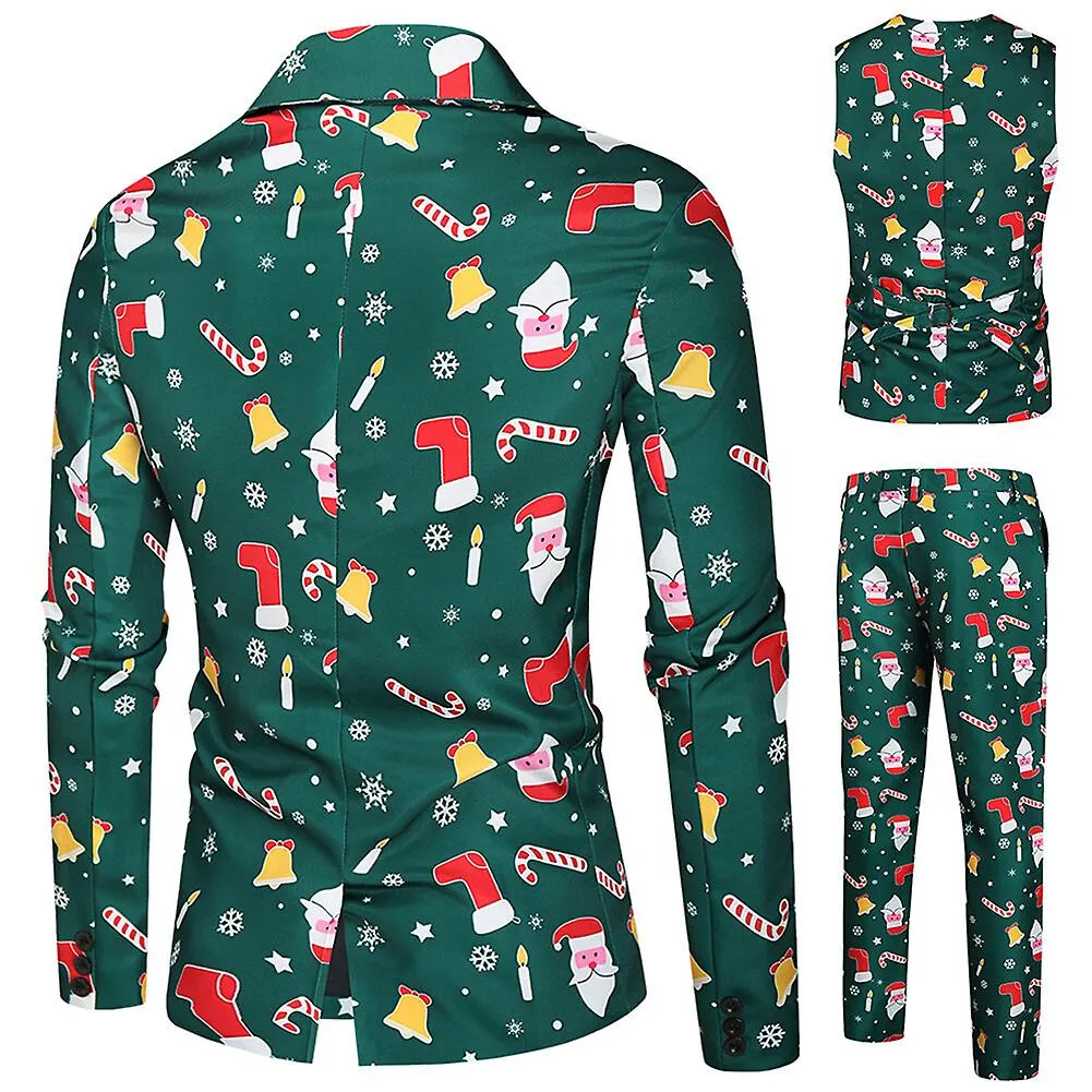 Sliktaa Traje de Navidad de 3 piezas para hombre Traje de un botón (Blazer + Chaleco + Pantalones)