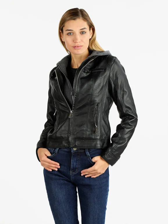 Solada Chaqueta de mujer de ecopiel con interior polar.