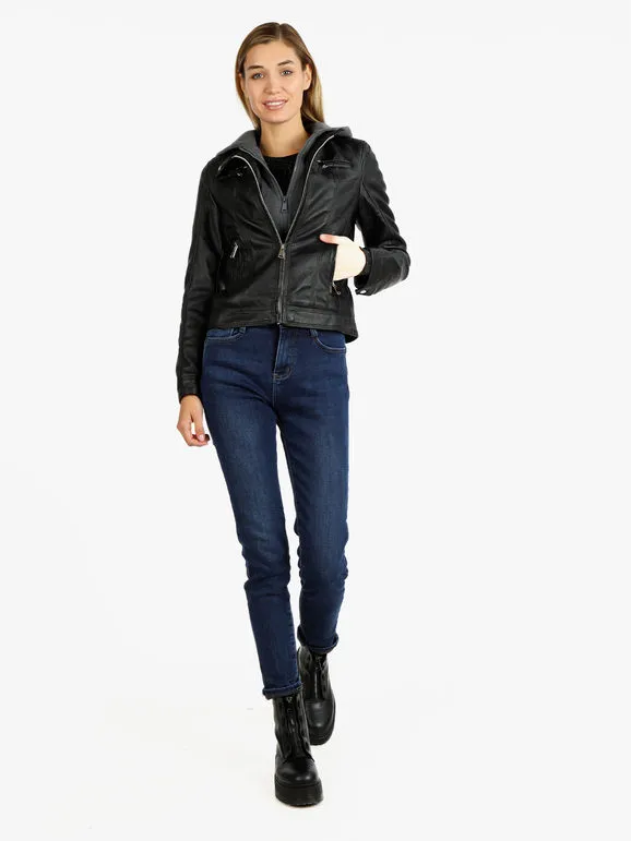Solada Chaqueta de mujer de ecopiel con interior polar.
