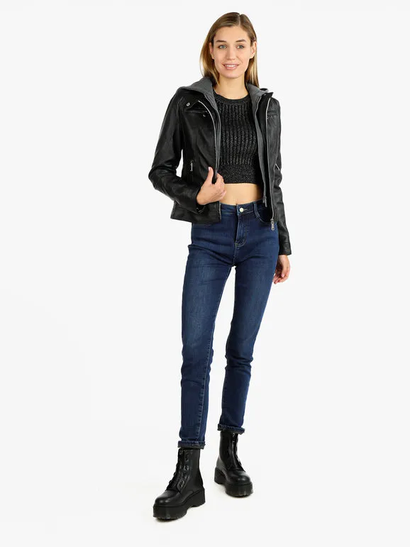 Solada Chaqueta de mujer de ecopiel con interior polar.