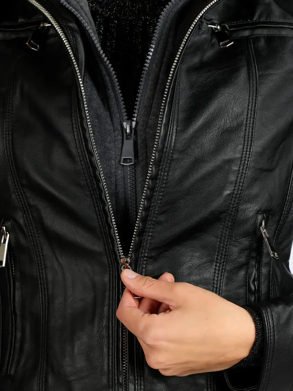 Solada Chaqueta de mujer de ecopiel con interior polar.