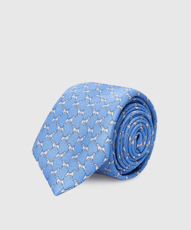 Stefano Ricci Children's blue silk set of patterned tie and shawl