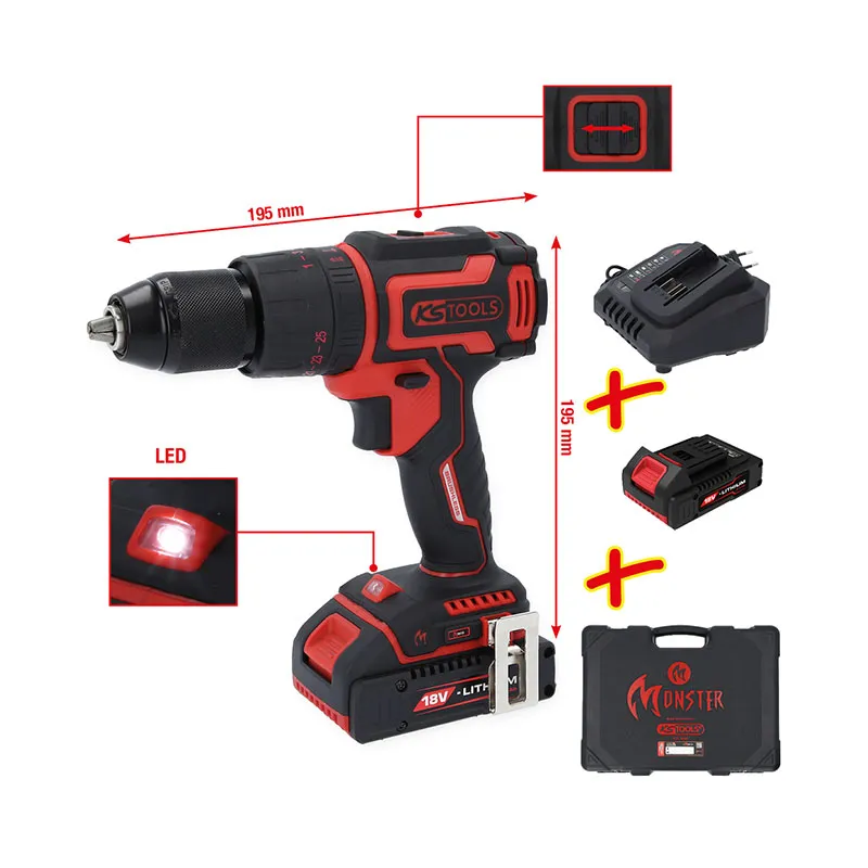 Taladro atornillador de percusión eMonster de 18 V