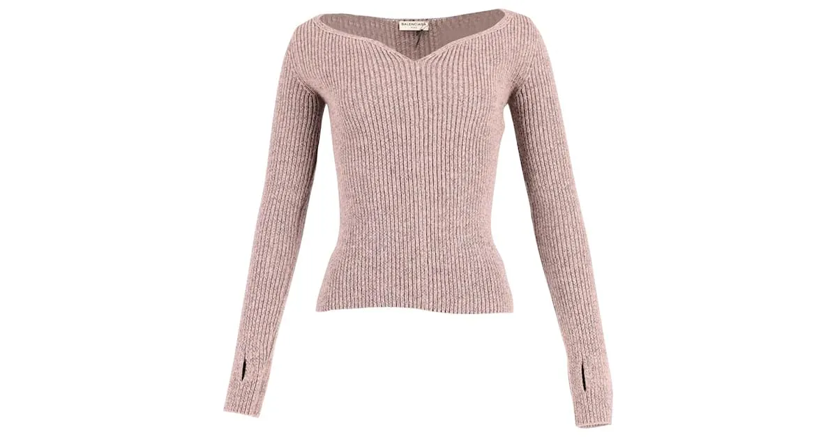Top de punto con escote corazón en lana beige de Balenciaga Castaño 