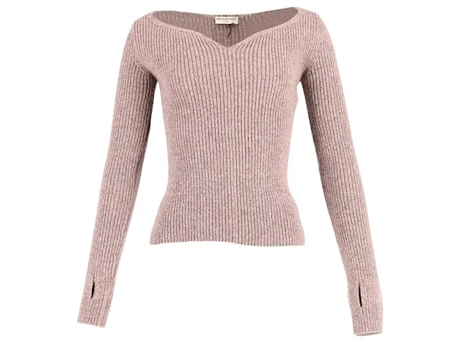 Top de punto con escote corazón en lana beige de Balenciaga Castaño 