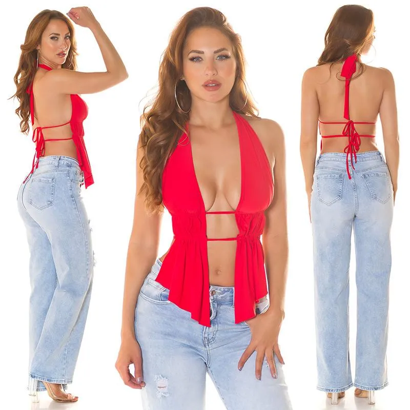 Top rojo provocativo con espalda abierta