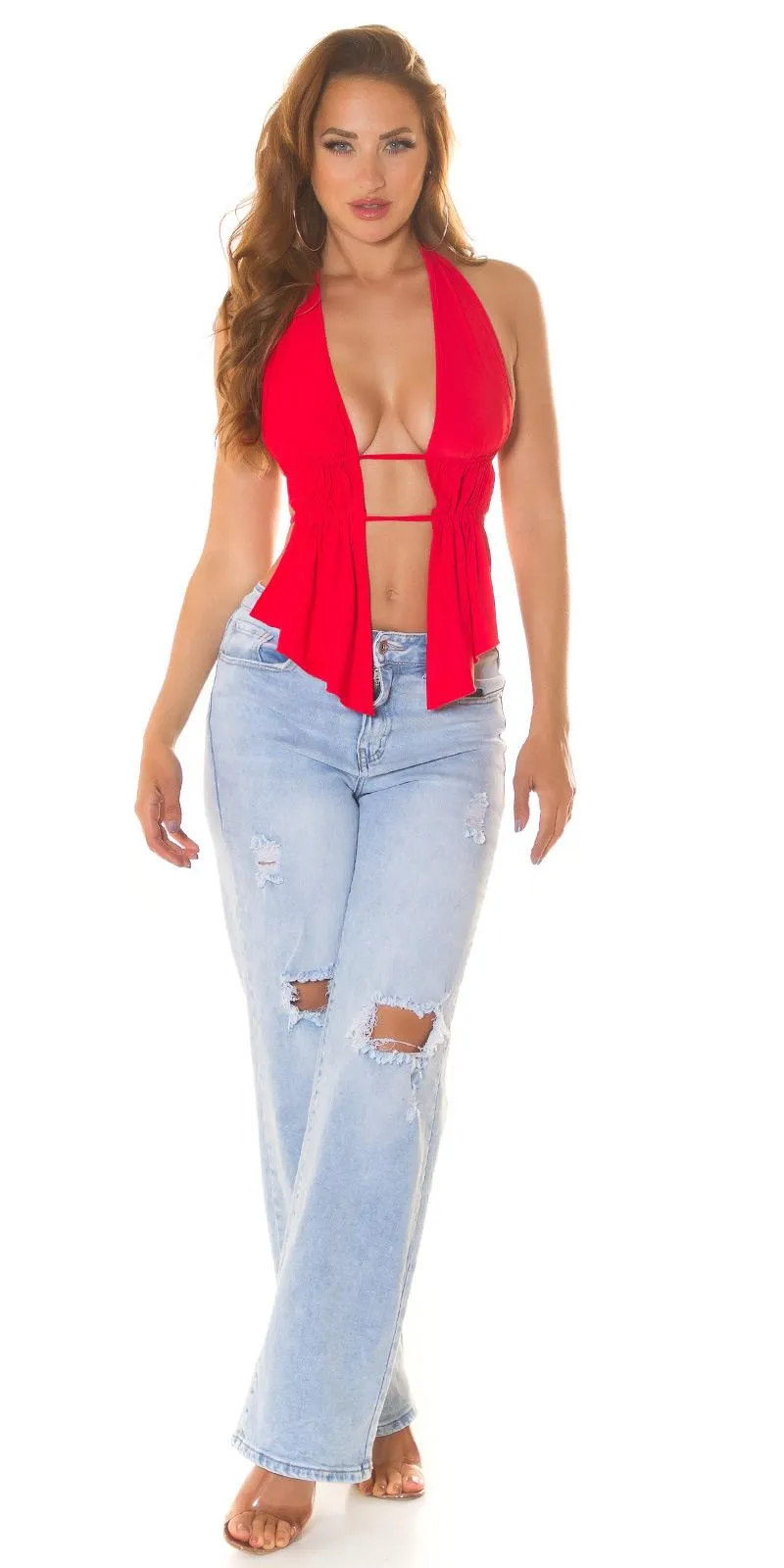 Top rojo provocativo con espalda abierta