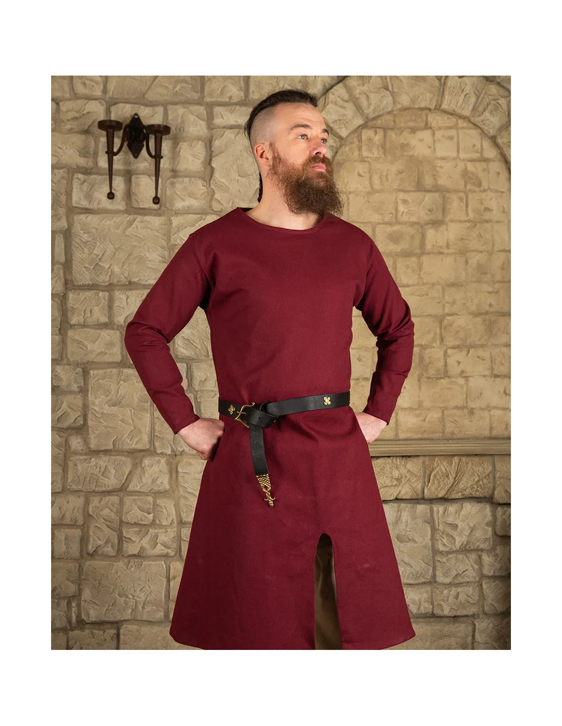 Túnica medieval larga en algodón burdeos modelo Wolfram