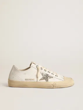V-Star de piel blanca con estrella con purpurina color platino