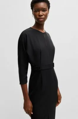 Vestido de mezcla de materiales con detalles en la cintura