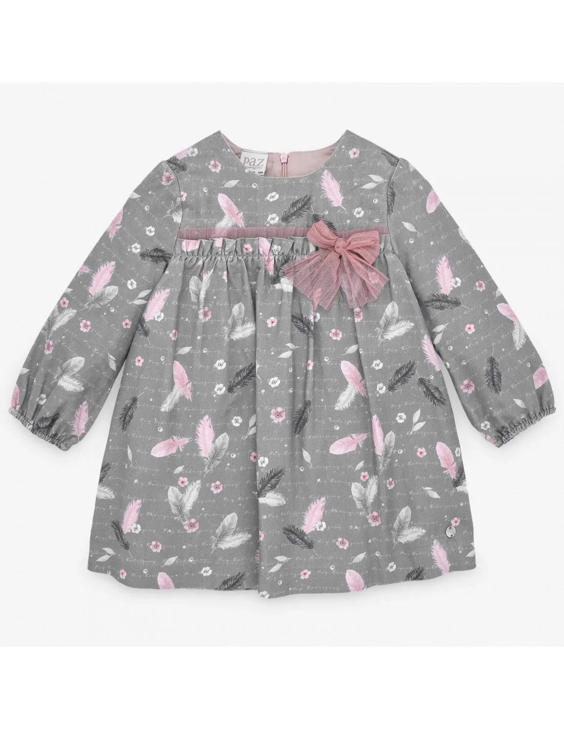 VESTIDO INFANTIL ESTAMPADO PLUMAS 35136 PAZ RODRIGUEZ