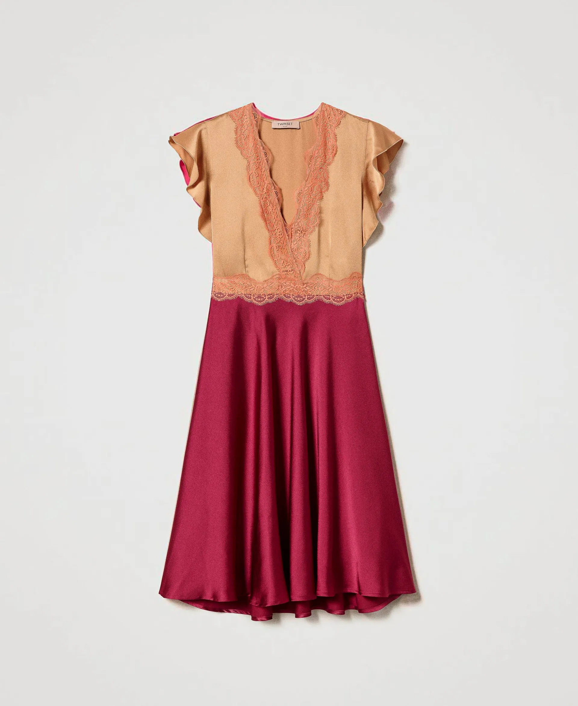 Vestido midi de raso y encaje
