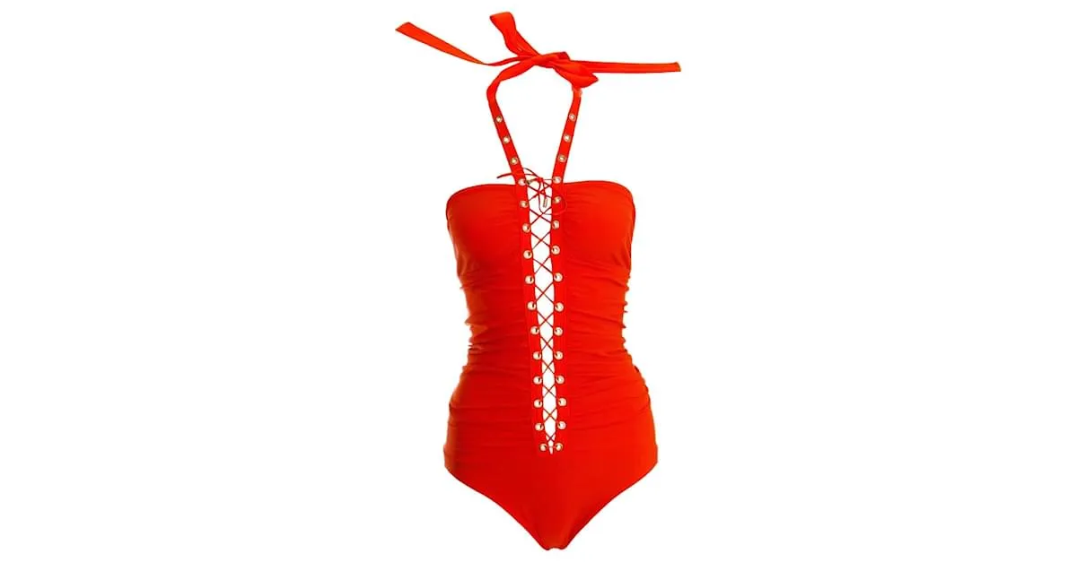 WOLFORD, traje de baño elástico ajustado naranja. 