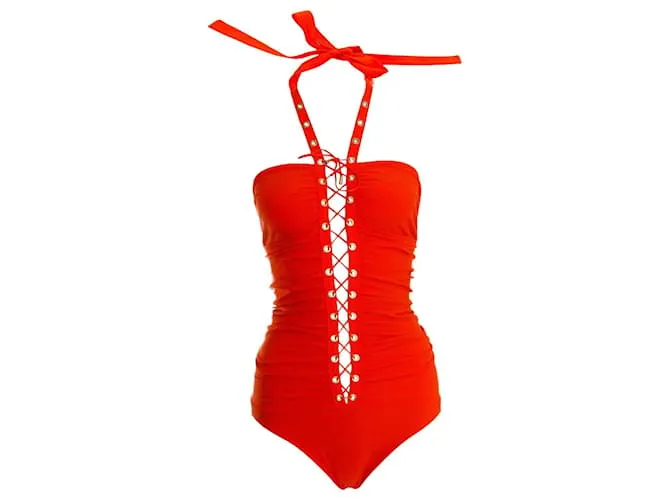 WOLFORD, traje de baño elástico ajustado naranja. 