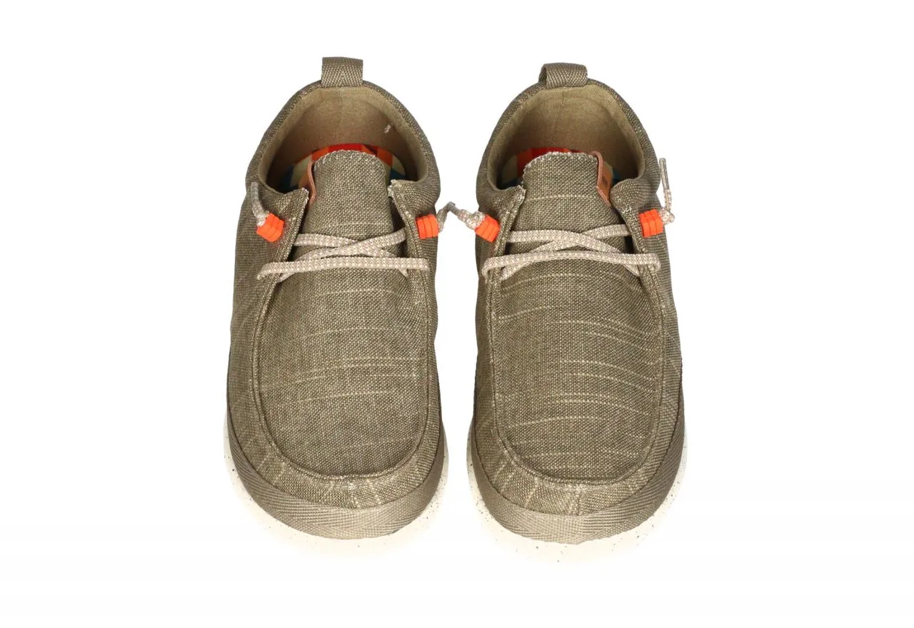 Zapato Cordon Lona Taupe Cordones Elasticos Piso Blanco Pintitas